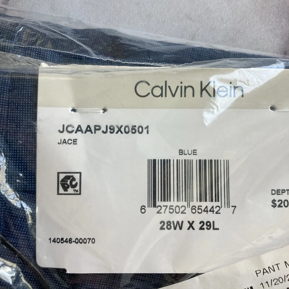 Calvin Klein Mens Slim fit‎ Dress Pants 28W 29L Navy Blue Plaid Wool